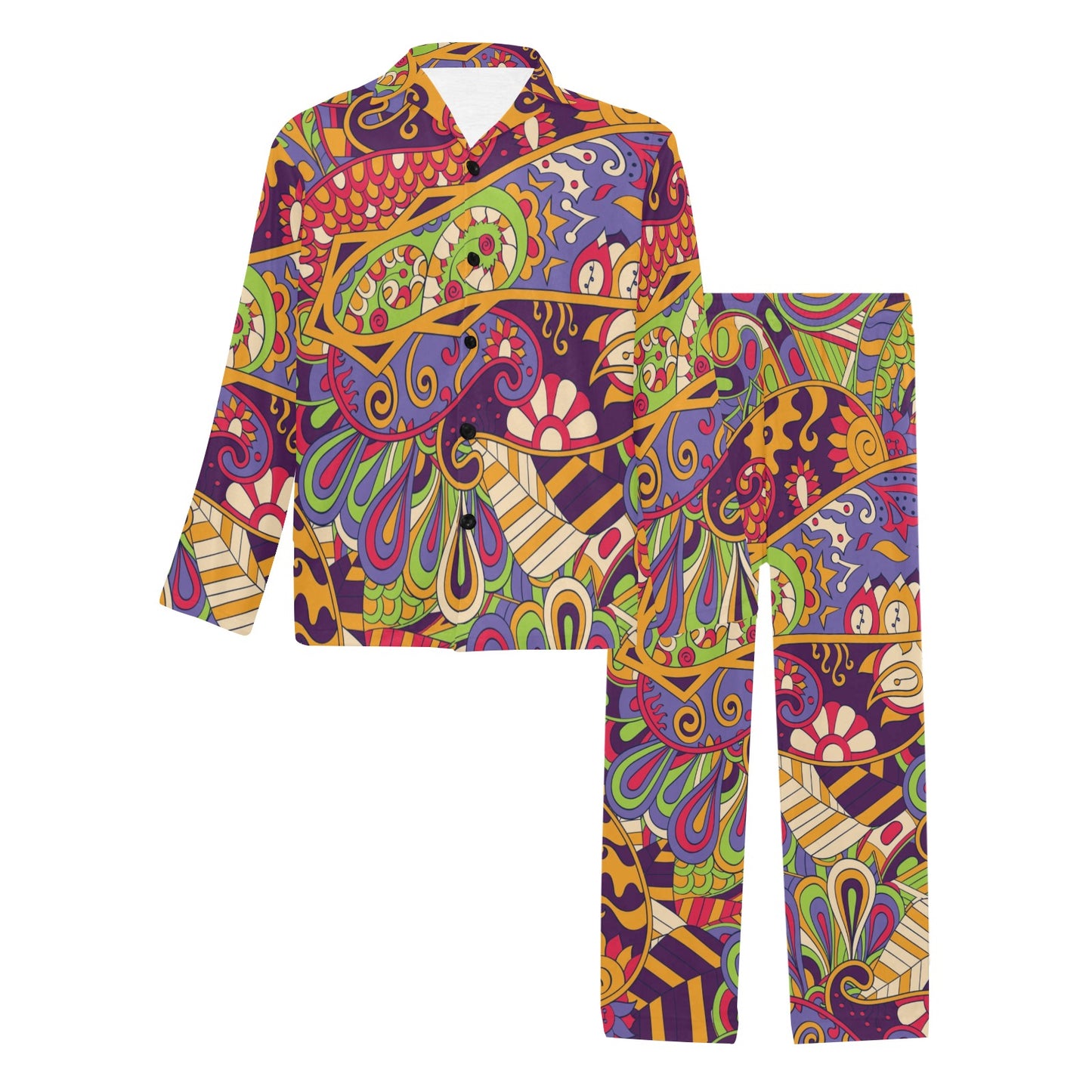 Funky Retro Pattern Print Design A04 Men's Long Pajama Set