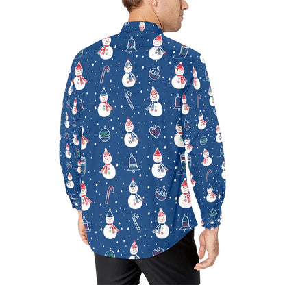 Snowman Print Design LKS306 Men's Long Sleeve Dress Shirt