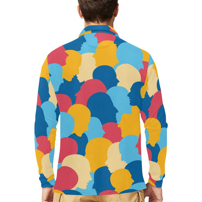 Psychology Pattern Print Design A02 Long Sleeve Polo Shirt For Men's