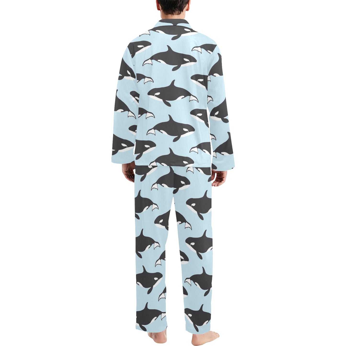 Killer Whale Pattern Print Design 01 Men's Long Pajama Set