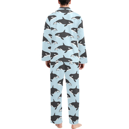 Killer Whale Pattern Print Design 01 Men's Long Pajama Set