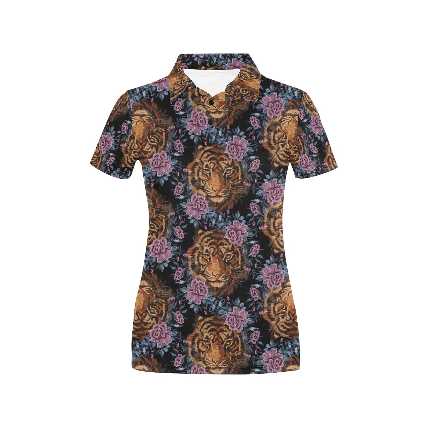 Tiger Head Floral Women's Polo Shirt