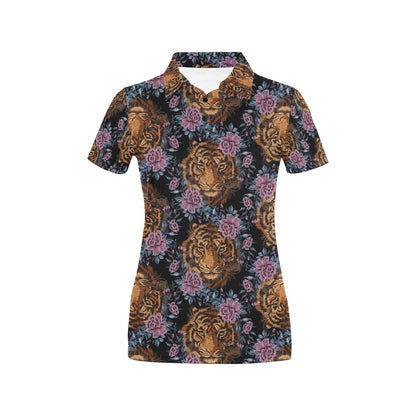 Tiger Head Floral Women's Polo Shirt