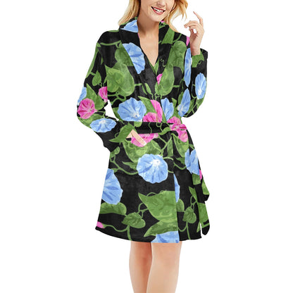 Morning Glory Pattern Print Design MG04 Women's Fleece Robe