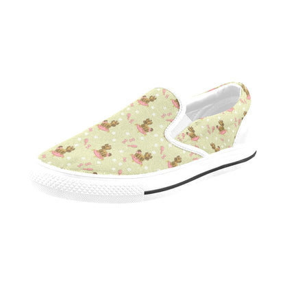 Yorkshire Cute Terriers Print Design LKS301 White Slip Ons Canvas Women's Shoes