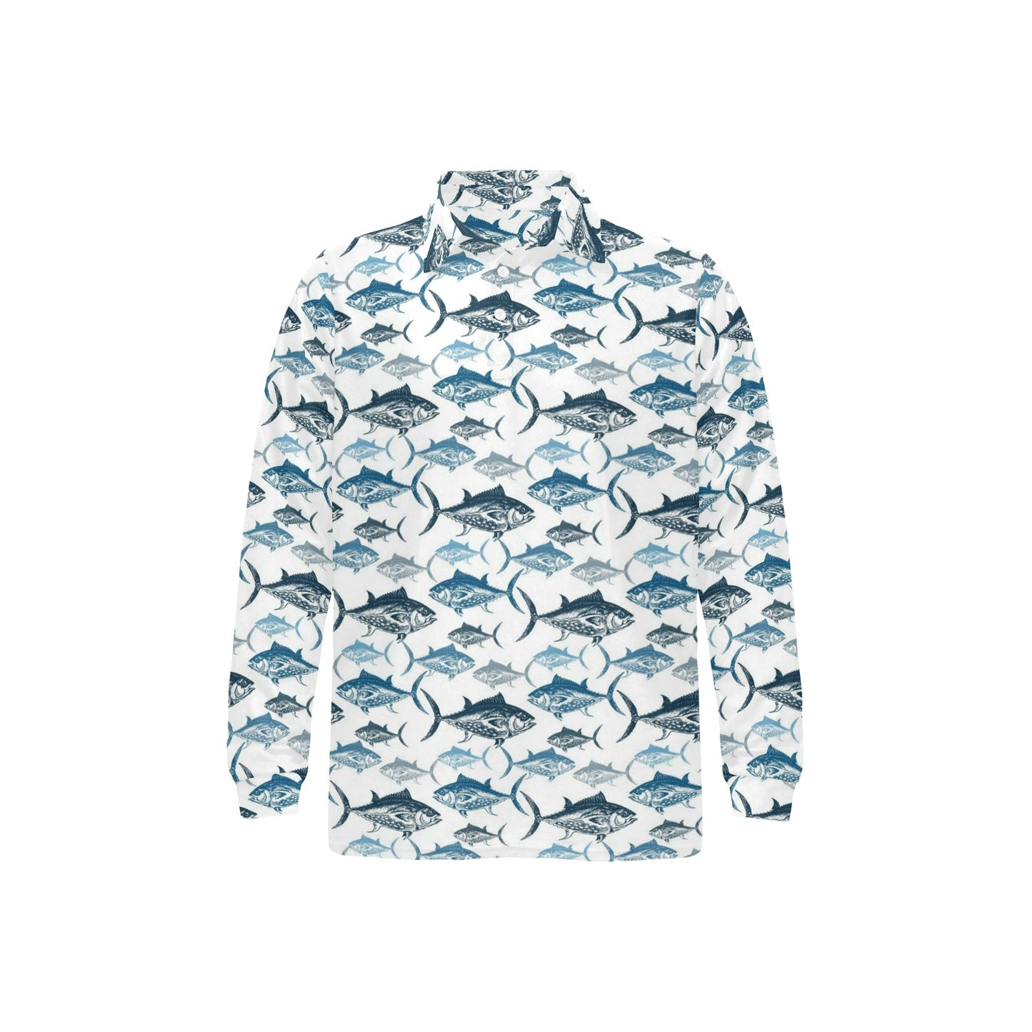 Tuna Fish Print Design LKS303 Long Sleeve Polo Shirt For Men's