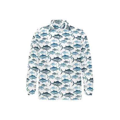 Tuna Fish Print Design LKS303 Long Sleeve Polo Shirt For Men's