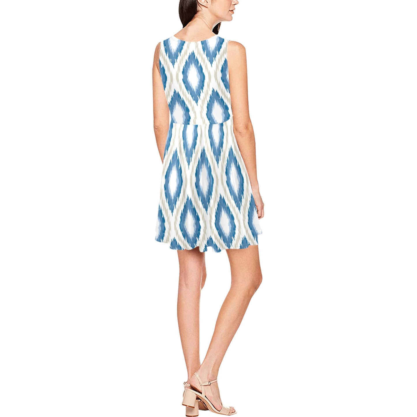 Ikat Pattern Print Design 02 Sleeveless Dress