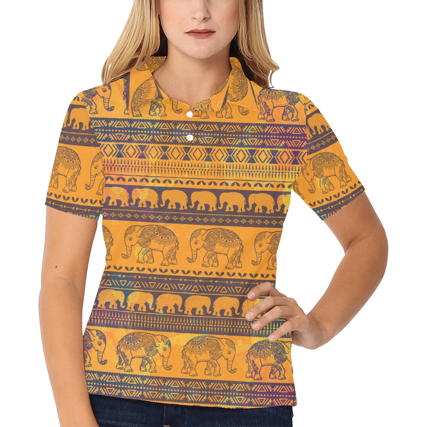 Elephant Aztec Women's Polo Shirt