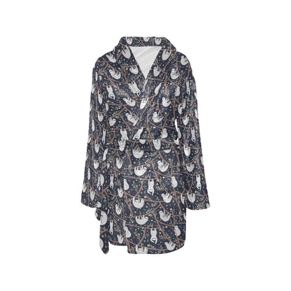 Sloth Happy Design Themed Print Women's Fleece Robe