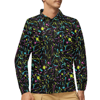 Splatter Multicolor Print Design LKS302 Long Sleeve Polo Shirt For Men's