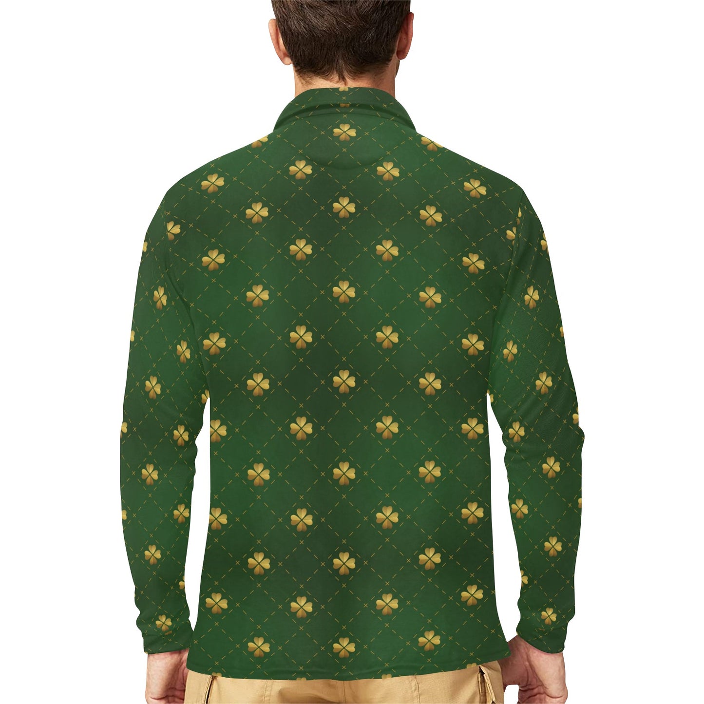 Clover Pattern Print Design 01 Long Sleeve Polo Shirt For Men's