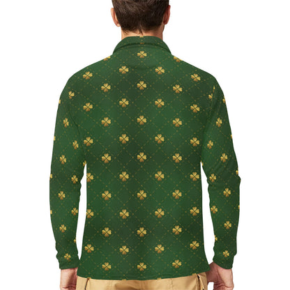 Clover Pattern Print Design 01 Long Sleeve Polo Shirt For Men's