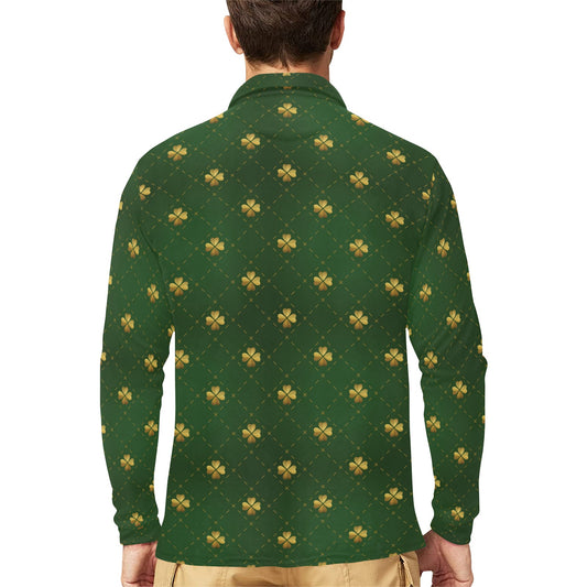 Clover Pattern Print Design 01 Long Sleeve Polo Shirt For Men's