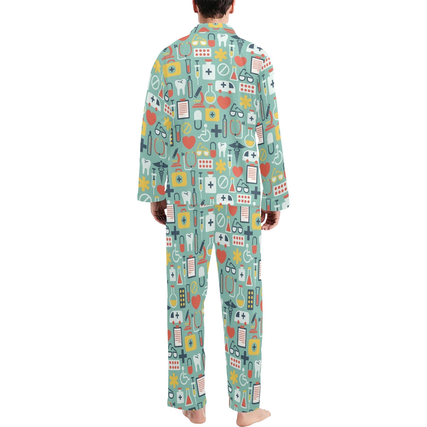 Medical Pattern Print Design 02 Men's Long Pajama Set