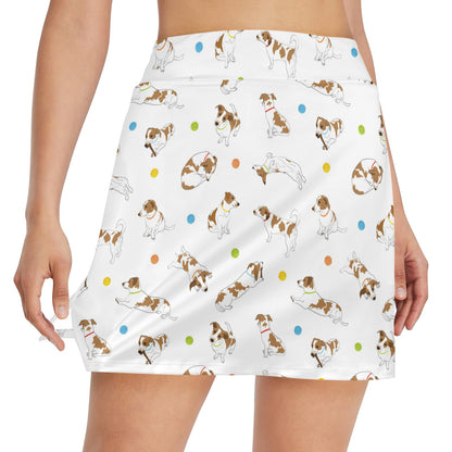 Russell Terriers With Balls Print Design LKS307 17" Golf & Pickleball Skort with Pockets
