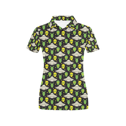 Alien UFO Pattern Women's Polo Shirt