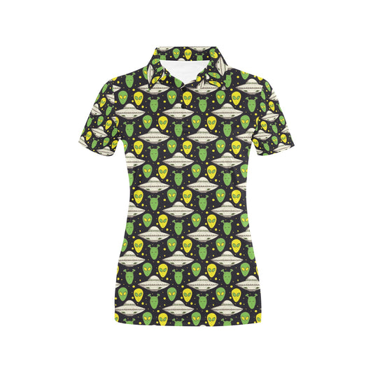 Alien UFO Pattern Women's Polo Shirt