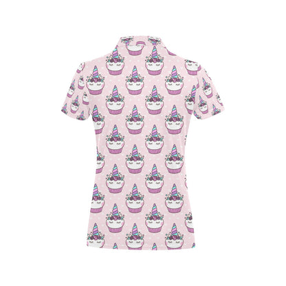 Cupcakes Unicorn Print Pattern Women's Polo Shirt