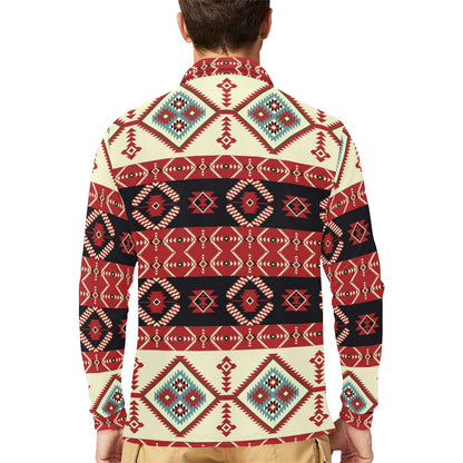 Navajo Pattern Print Design A05 Long Sleeve Polo Shirt For Men's