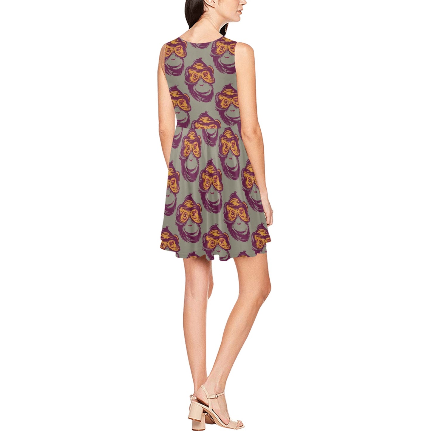 Chimpanzee Pattern Print Design 02 Sleeveless Dress