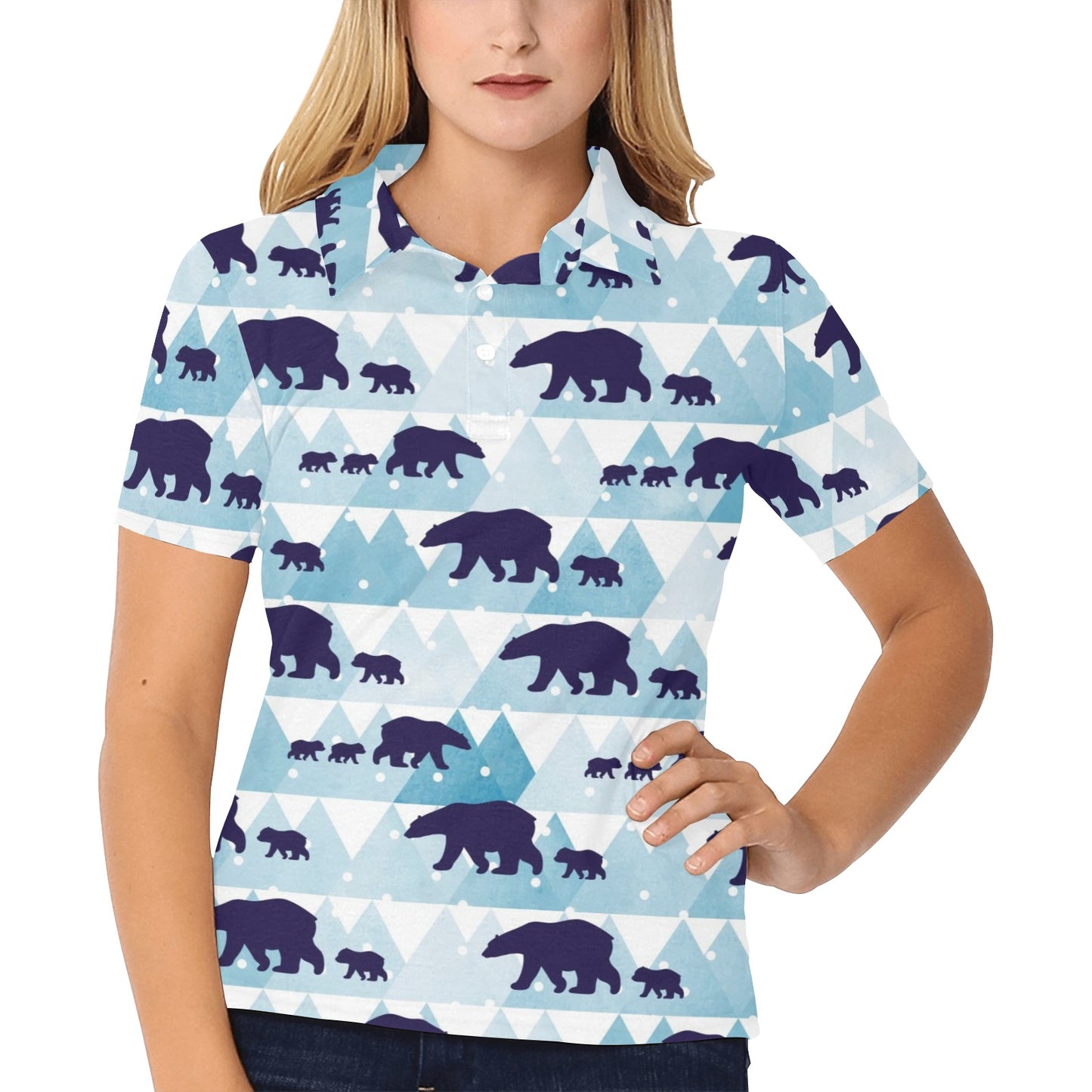 Bear Pattern Print Design BE01 Women's Polo Shirt