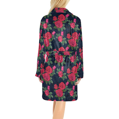 Rose Pattern Print Design A04 Women's Fleece Robe