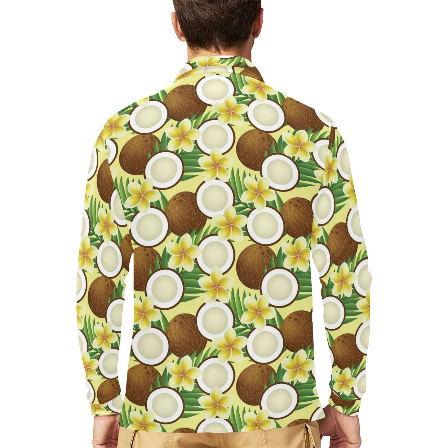 Coconut Pattern Print Design CN02 Long Sleeve Polo Shirt For Men's