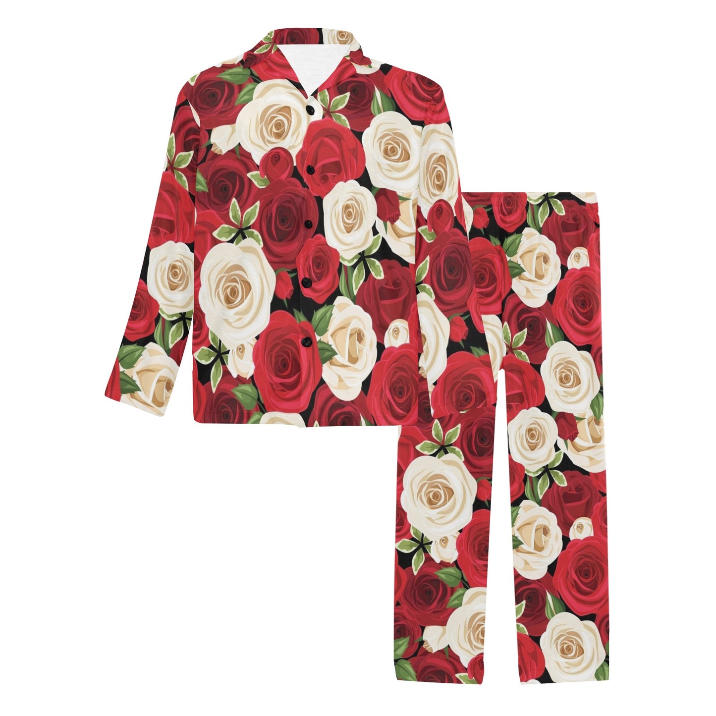 Rose Pattern Print Design RO06 Men's Long Pajama Set