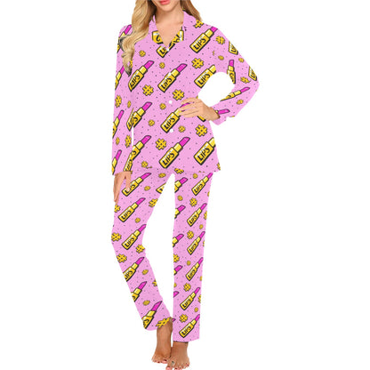 Lipstick Pattern Print Design LT03 Women's Long Pajama Set