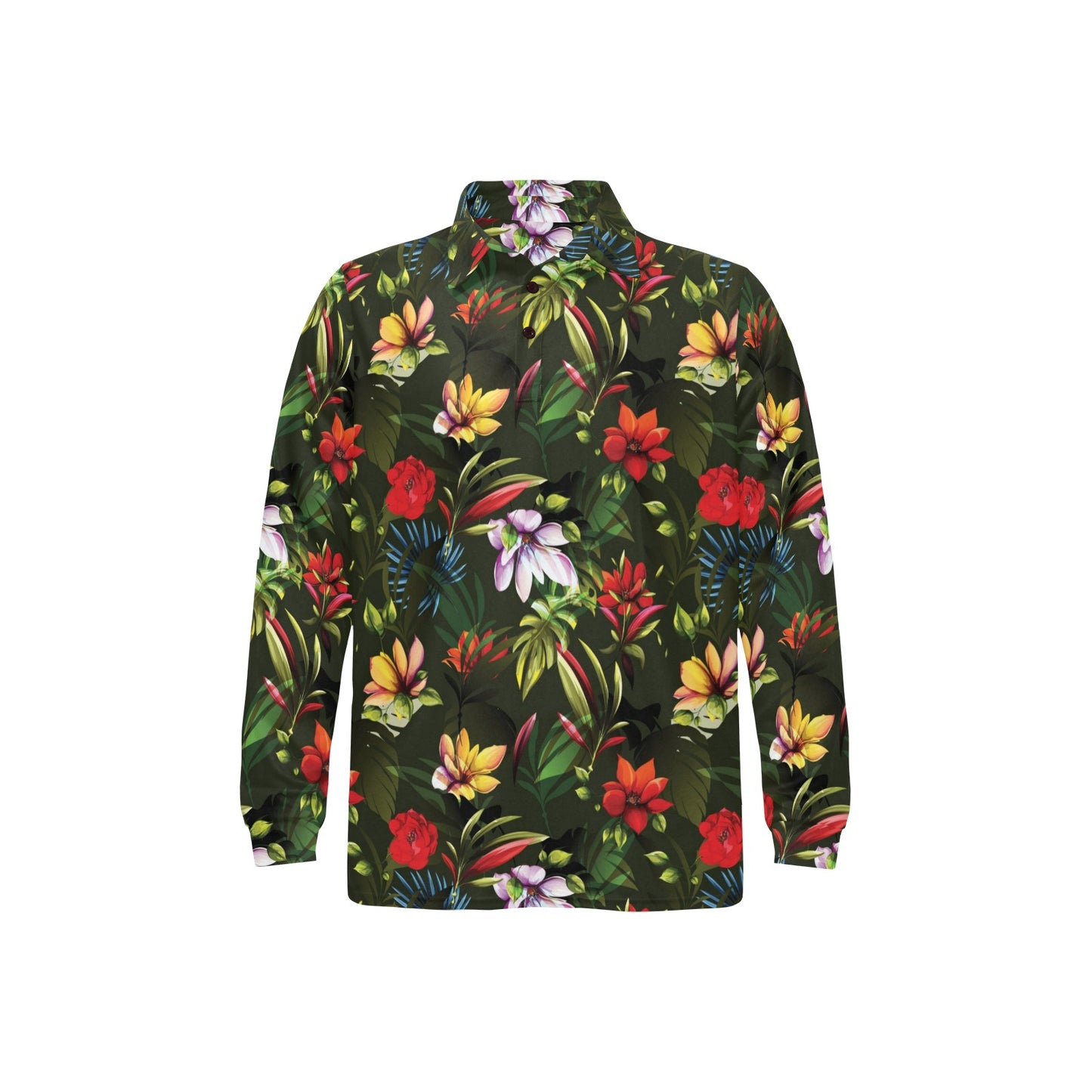 Magnolia Pattern Print Design 02 Long Sleeve Polo Shirt For Men's