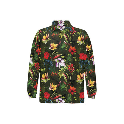 Magnolia Pattern Print Design 02 Long Sleeve Polo Shirt For Men's