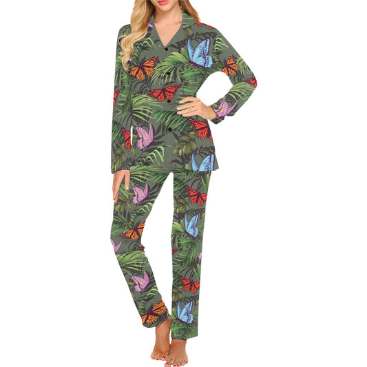 Monarch Butterfly Pattern Print Design 04 Women's Long Pajama Set