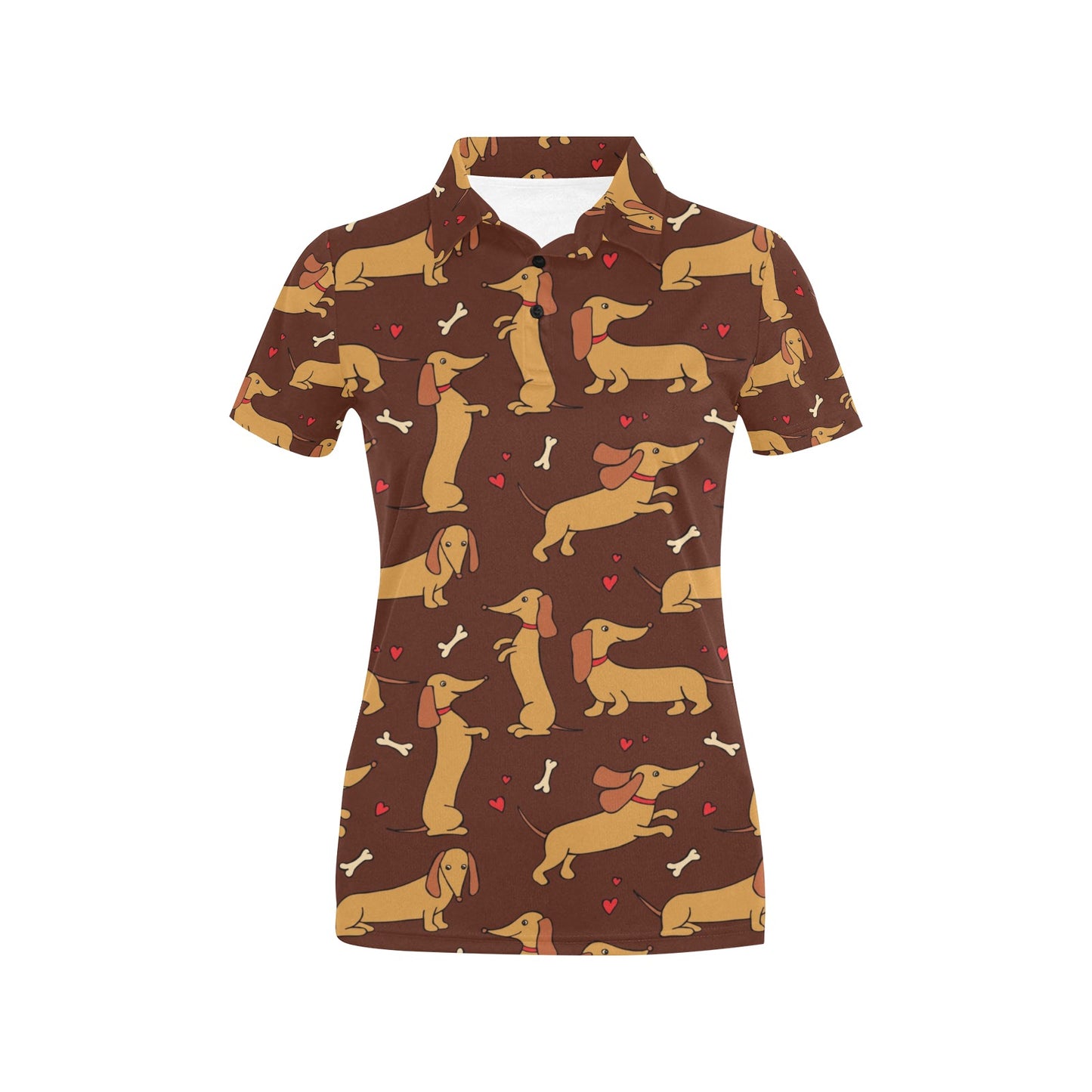 Dachshund Happy Print Pattern Women's Polo Shirt