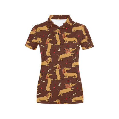 Dachshund Happy Print Pattern Women's Polo Shirt