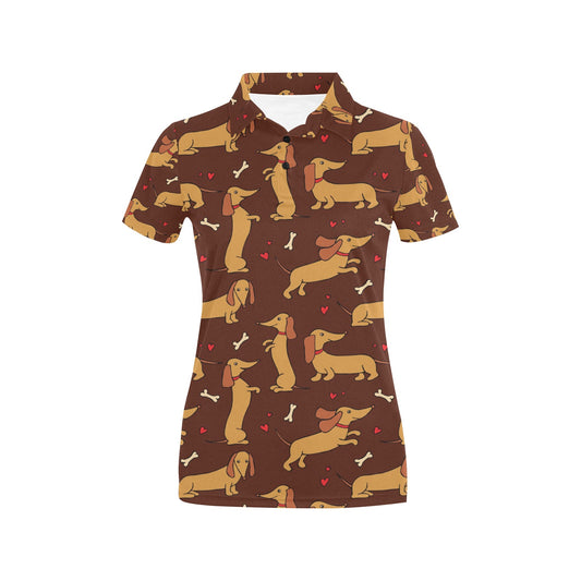 Dachshund Happy Print Pattern Women's Polo Shirt