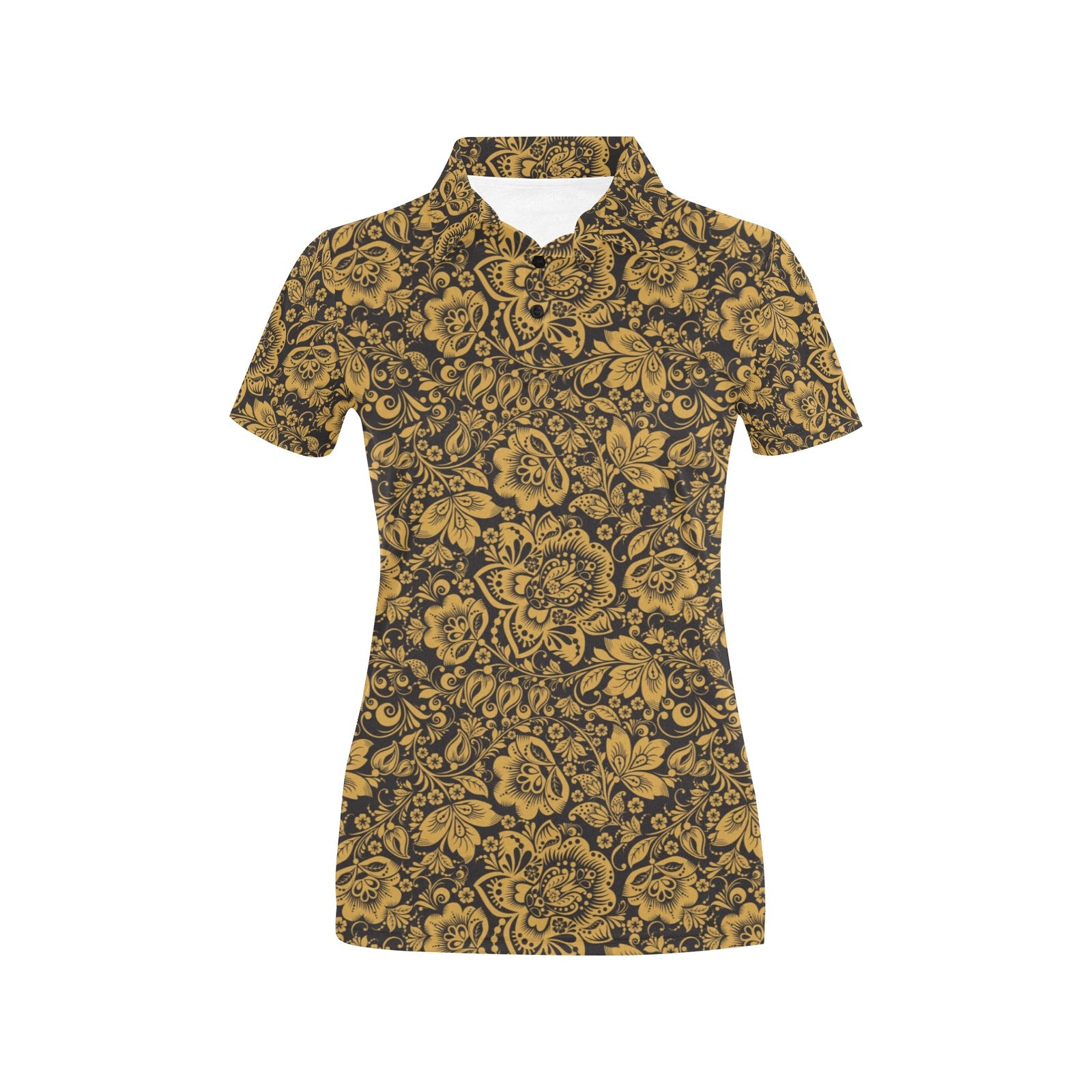 Brocade Gold Pattern Print Design 01 Women's Polo Shirt