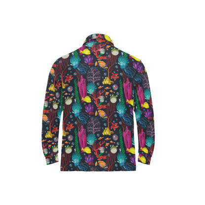 Underwater Cute Print Design LKS303 Long Sleeve Polo Shirt For Men's