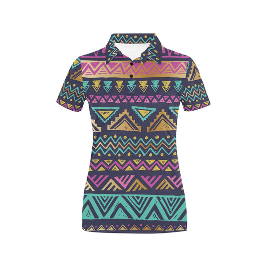 Multicolor Tribal aztec Women's Polo Shirt