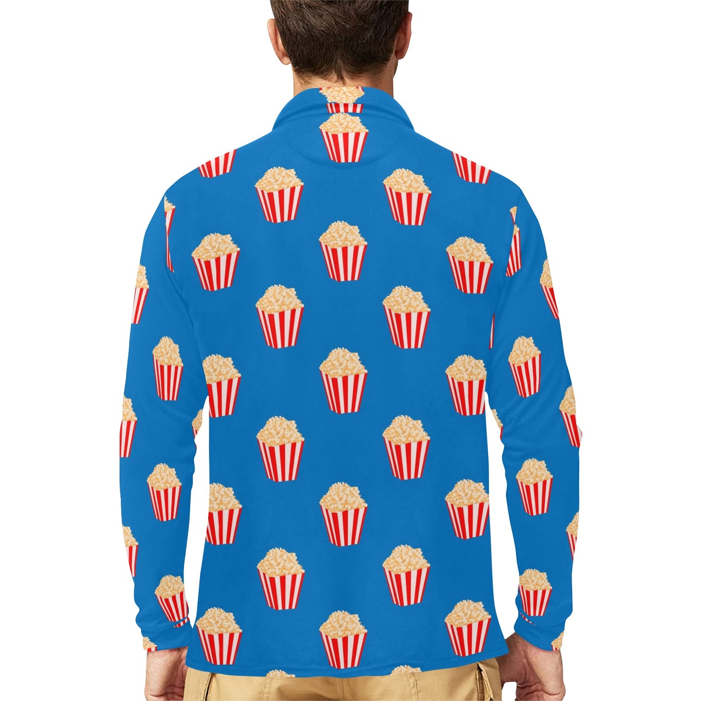 Popcorn Pattern Print Design A04 Long Sleeve Polo Shirt For Men's
