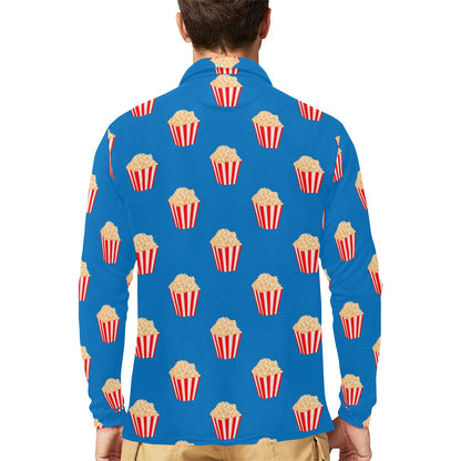 Popcorn Pattern Print Design A04 Long Sleeve Polo Shirt For Men's