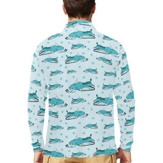 Snowmobile Print Design LKS301 Long Sleeve Polo Shirt For Men's