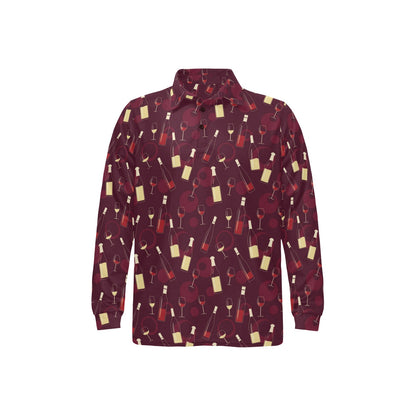 Wine Themed Print Design LKS302 Long Sleeve Polo Shirt For Men's
