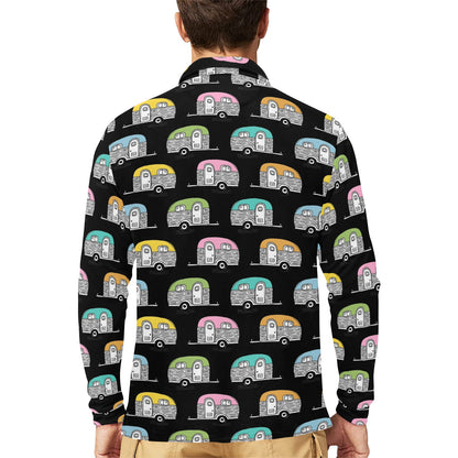 Camper Pattern Camping Themed No 2 Print Long Sleeve Polo Shirt For Men's