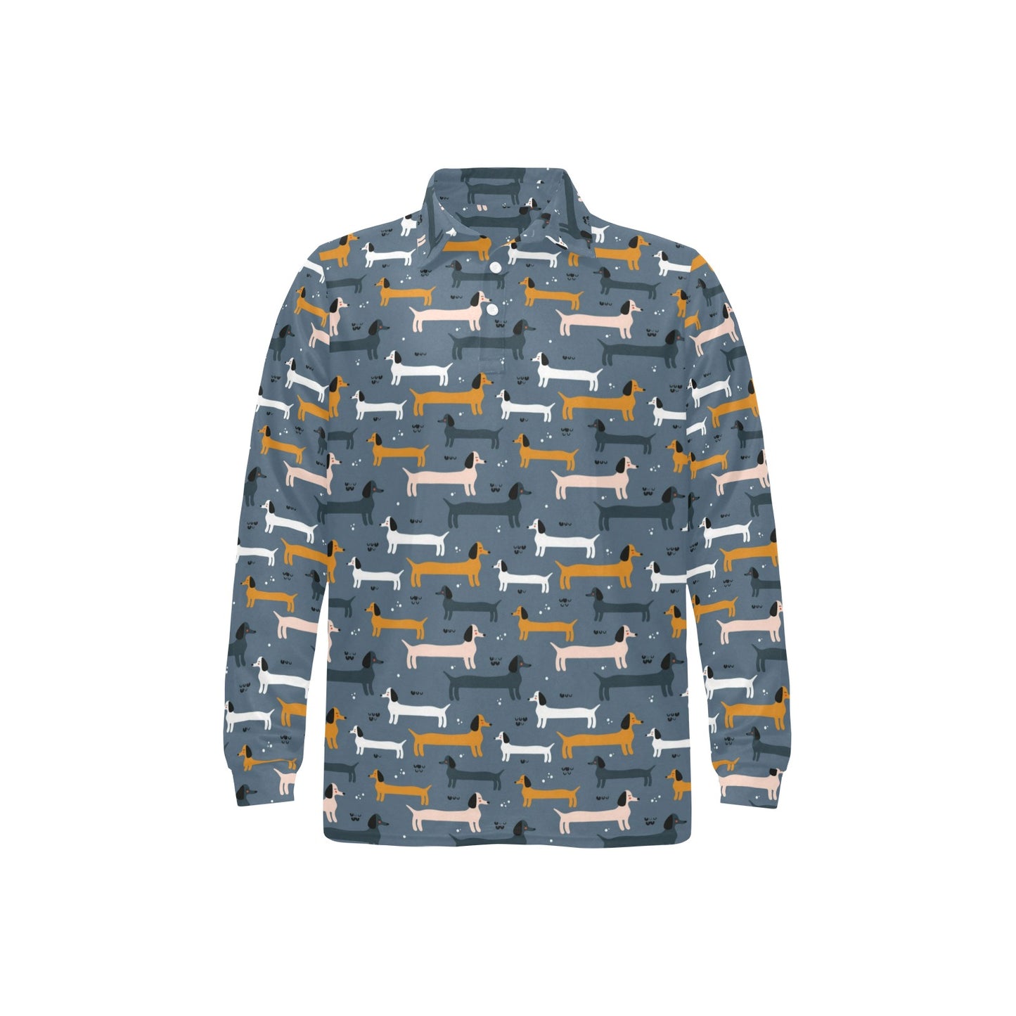 Dachshund Pattern Print Design 012 Long Sleeve Polo Shirt For Men's