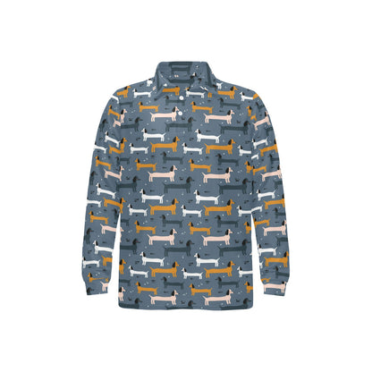 Dachshund Pattern Print Design 012 Long Sleeve Polo Shirt For Men's