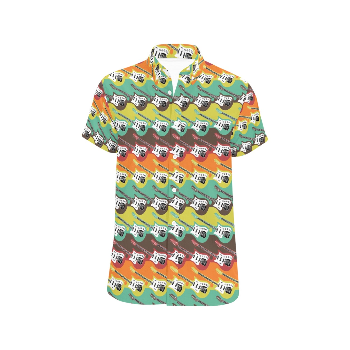 Electric Guitar Print Design LKS401 Men Short Sleeve Button Up Shirt