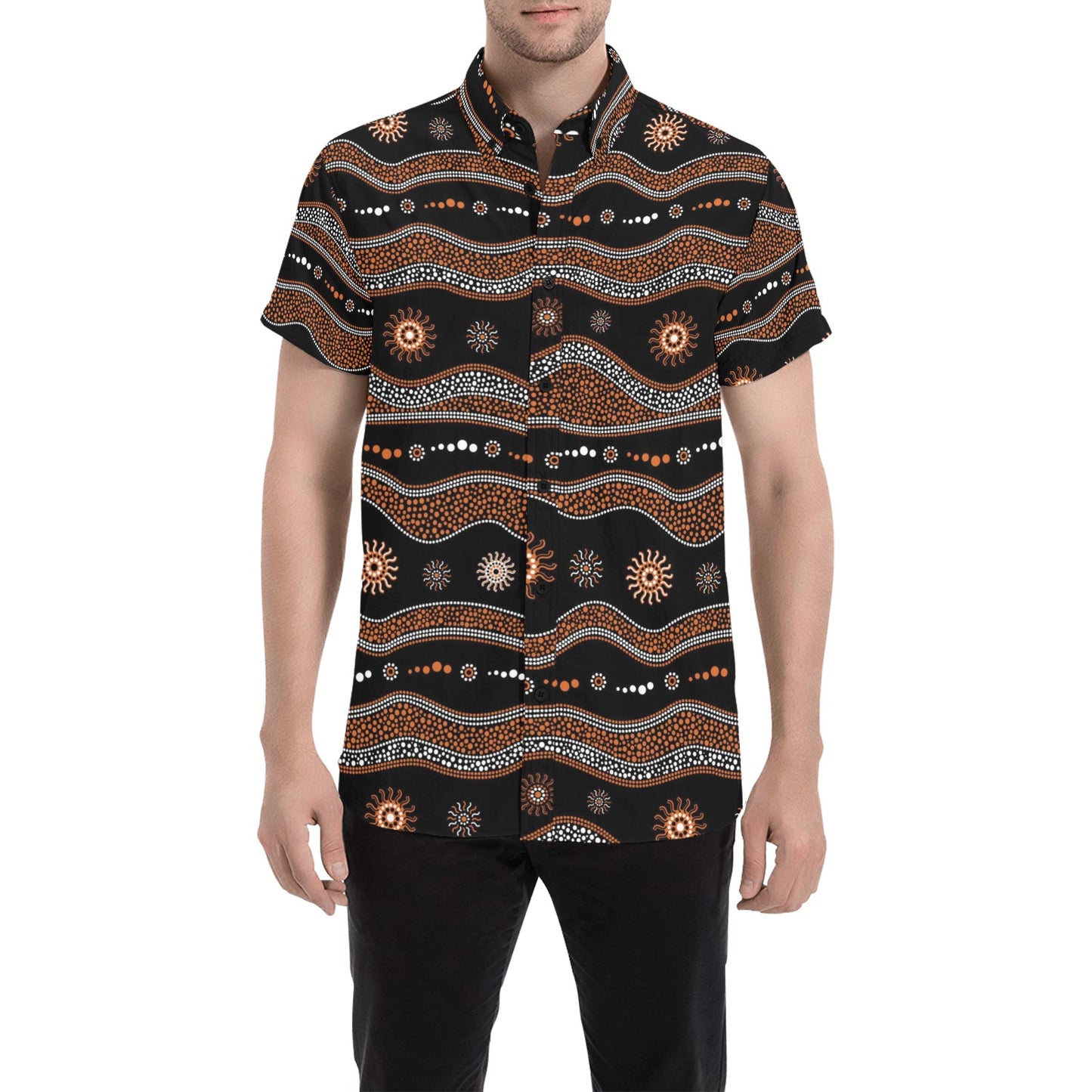 Aboriginal Print Design LKS404 Men Short Sleeve Button Up Shirt