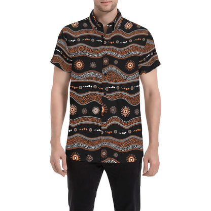 Aboriginal Print Design LKS404 Men Short Sleeve Button Up Shirt