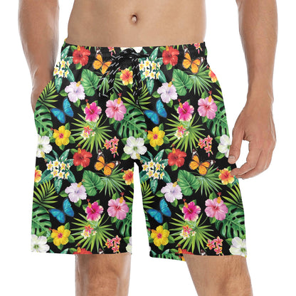 Hibiscus With Butterfly Print Design LKS305 Men's Swim Trunks Beach Shorts